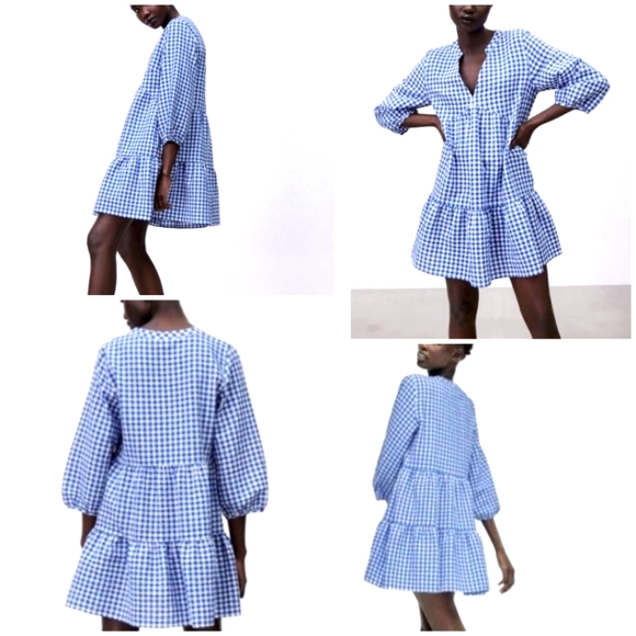 Zara Dresses & Skirts - Zara Gingham Tiered Mini Dress Size L